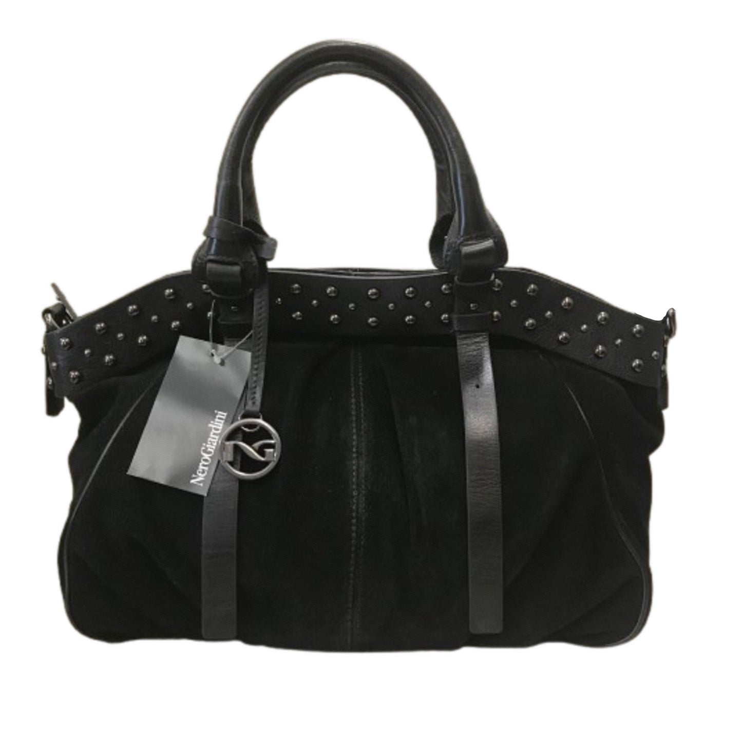 Borsa Donna NeroGiardini Vera Pelle Scamosciata Nero con borchie