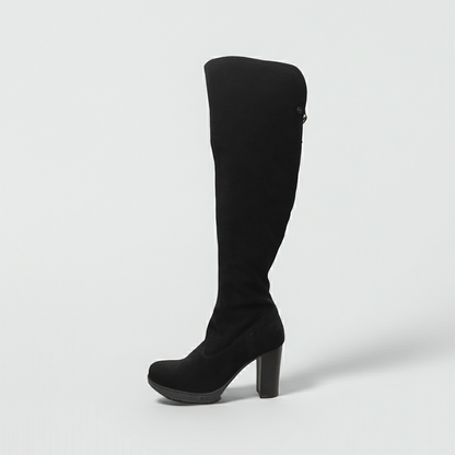 Stivali sopra al ginocchio Donna NeroGiardini A005206D - in Vera Pelle scamosciata, con plateau, cerniera zip, Tacco 9 cm, Nero