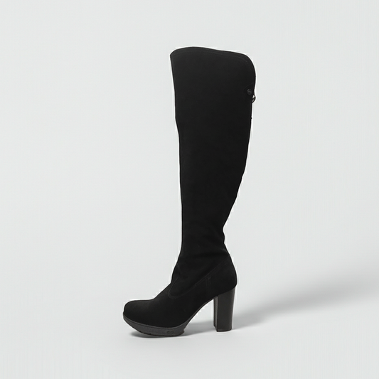Stivali sopra al ginocchio Donna NeroGiardini A005206D - in Vera Pelle scamosciata, con plateau, cerniera zip, Tacco 9 cm, Nero