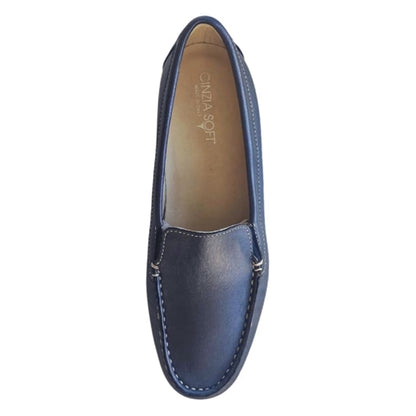 Mocassini con zeppa Donna Cinzia Soft 002NP Vera Pelle Blu Perlato