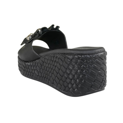 Ciabatte zatteroni Donna Cinzia Soft 4711 con zeppa alta, fascia vera pelle nero con cristalli