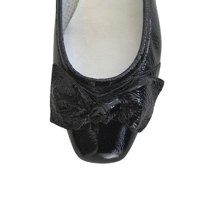 NeroGiardini Ballerine Naplak in Vernice, Nero con Fiocco, Suola in Gomma