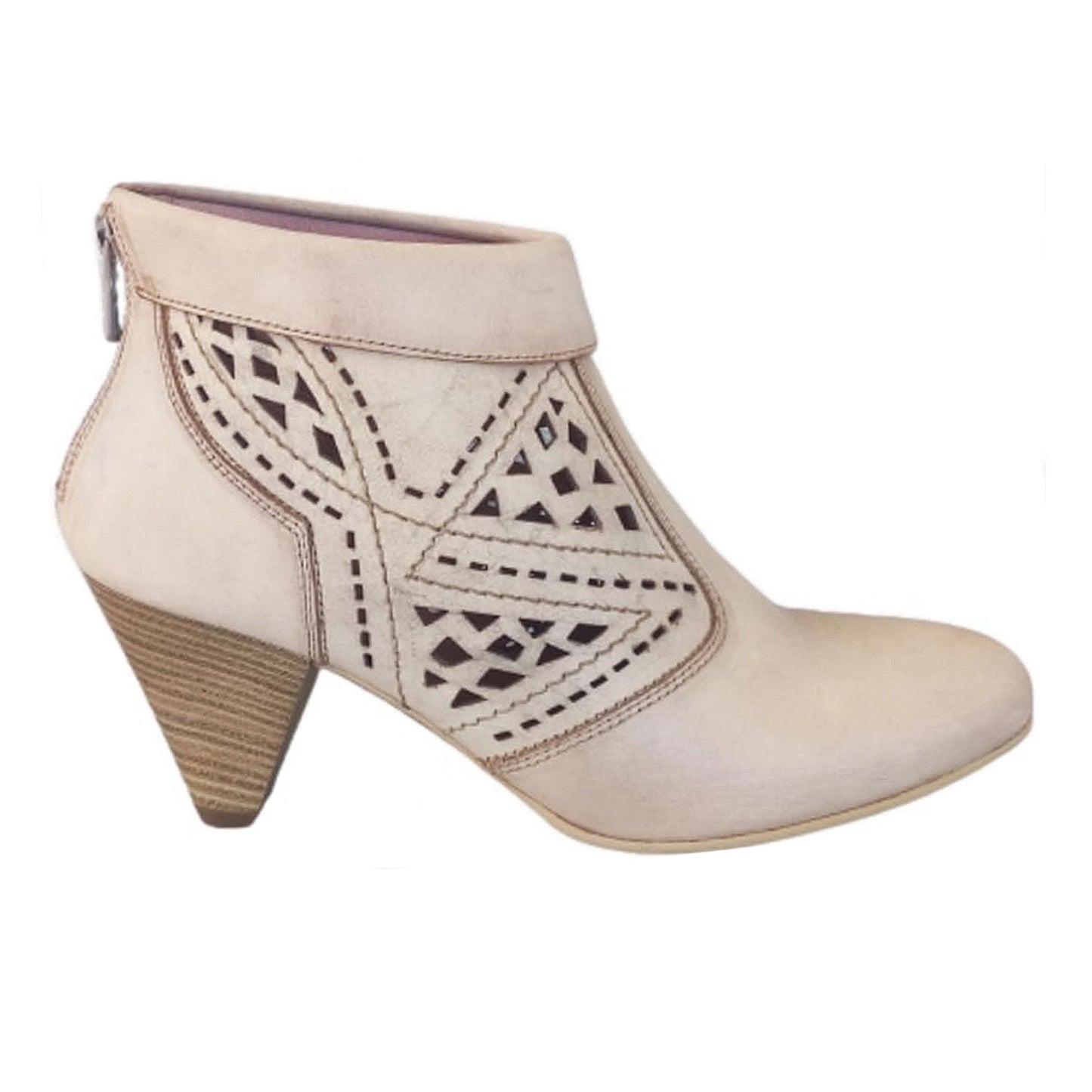 Tronchetti Donna P308641D Vera Pelle Traforata Beige Tacco a cono
