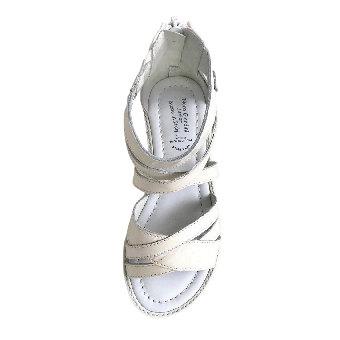 Sandali da Bambina NeroGiardini con Cinturini Incrociati, Vera Pelle Naplak, Bianco Latte, Chiusura con Zip
