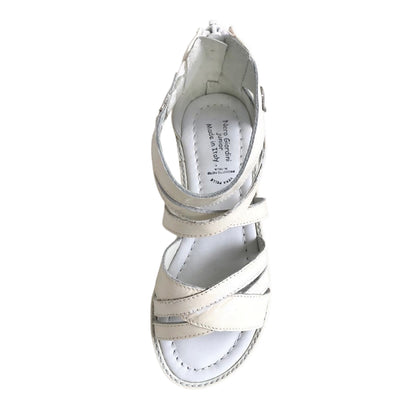 Sandali da Bambina NeroGiardini con Cinturini Incrociati, Vera Pelle Naplak, Bianco Latte, Chiusura con Zip