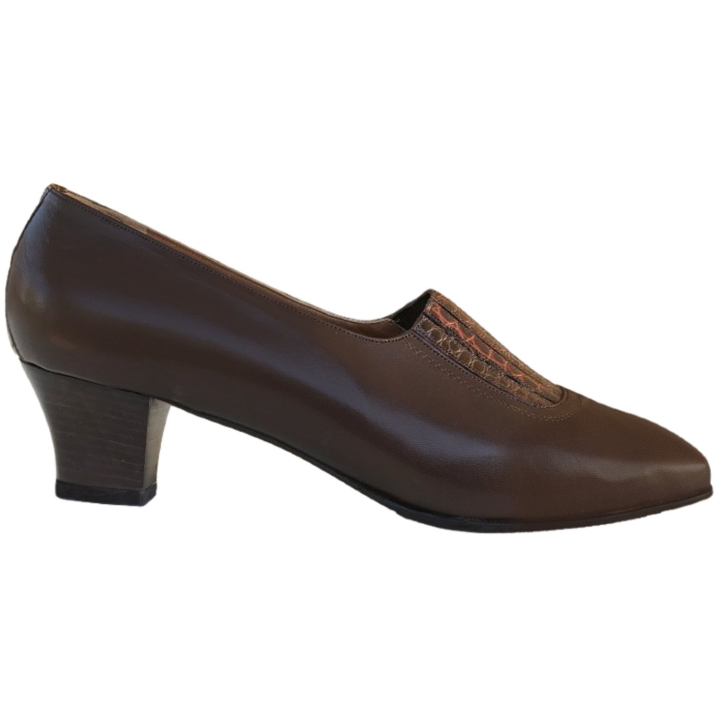 Scarpe donna LADY CONFORT 1390 con elastico, Vera Pelle, Testa di Moro, tacco 4.5 cm