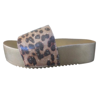 Ciabatte Donna Pregunta Shoes 9001 - Platform oro , fascia stampa leopardata glitter