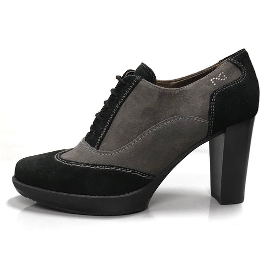 Scarpe Francesine Donna NeroGiardini A207822D - Tacco alto a blocco con Plateau, Camoscio, Nero, Asfalto, Grigio - Numero 37