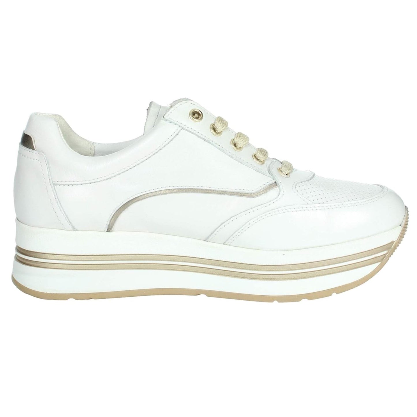 Sneakers Cinzia Soft IV919575 White/Gravel Bianco e oro, Vera Pelle, Platform, Zip Laterale