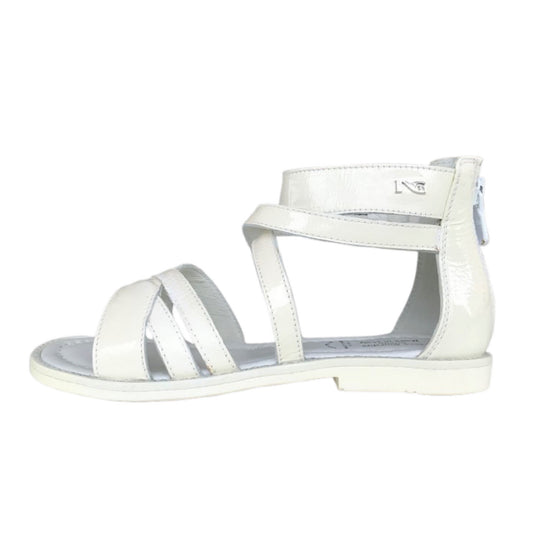 Sandali da Bambina NeroGiardini con Cinturini Incrociati, Vera Pelle Naplak, Bianco Latte, Chiusura con Zip