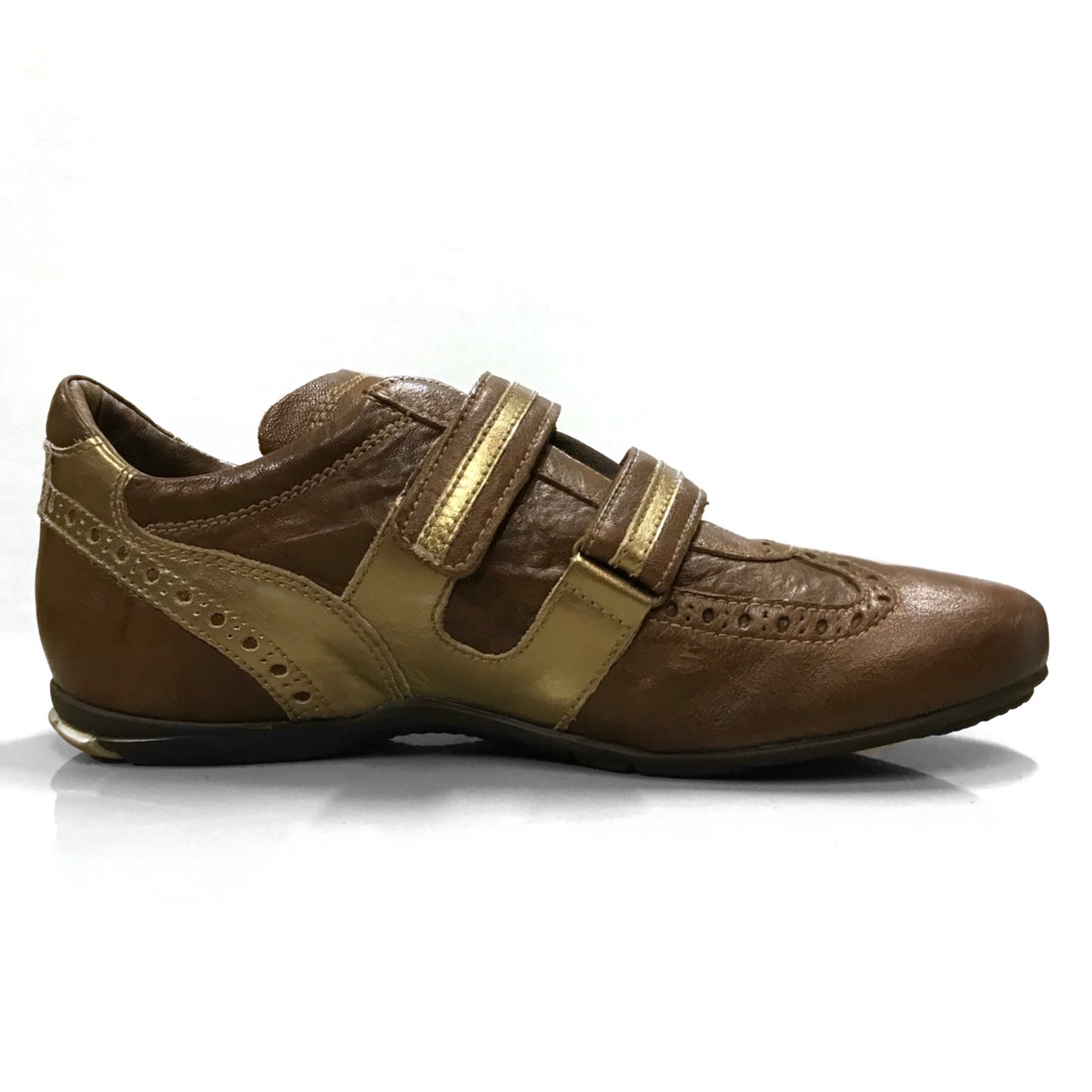 Sneakers Uomo con chiusura a strappo NeroGiardini 0761 - Vera Pelle, Marrone e Oro