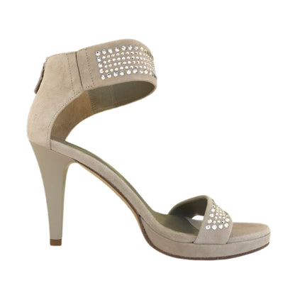 Sandali Donna NeroGiardini P207571DE Vera Pelle Scamosciata Beige con strass