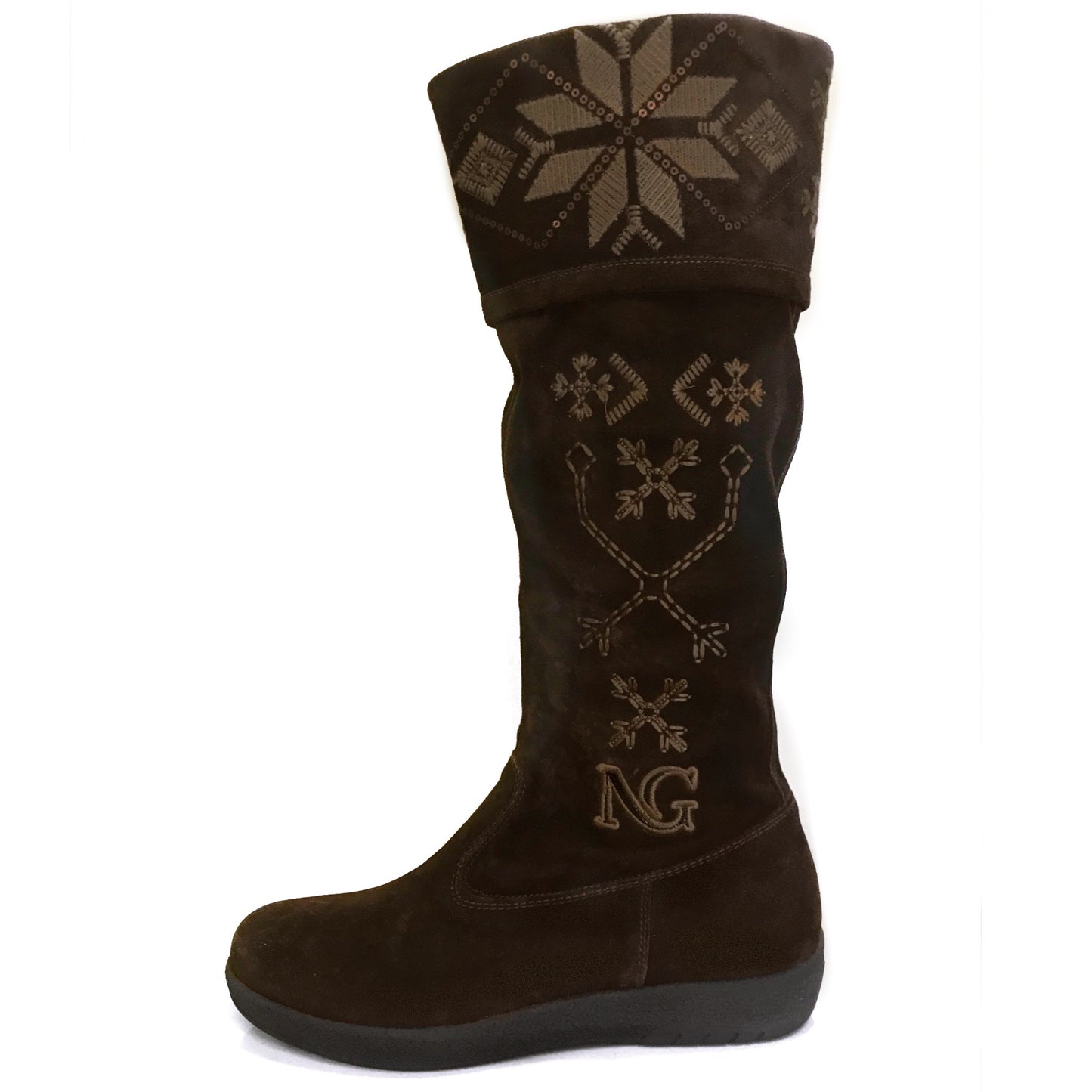 Stivali morbidi Donna NeroGiardini 00992 Vera Pelle Scamosciata, Fondo basso Gomma, Ricamo, Cerniera Zip - Color Marrone Testa di Moro