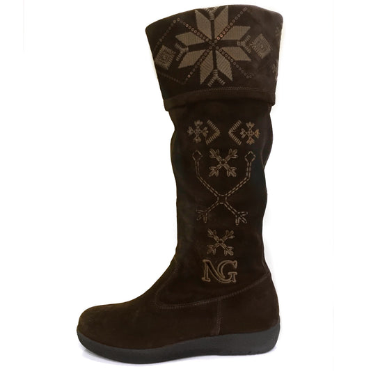 Stivali morbidi Donna NeroGiardini 00992 Vera Pelle Scamosciata, Fondo basso Gomma, Ricamo, Cerniera Zip - Color Marrone Testa di Moro