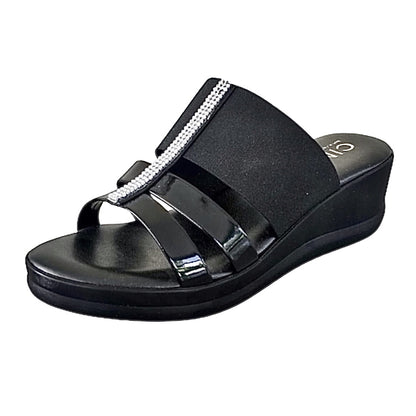 Ciabatte con zeppa Donna CinziaSoft 3265 Fascia elasticizzata Nero con strass argento