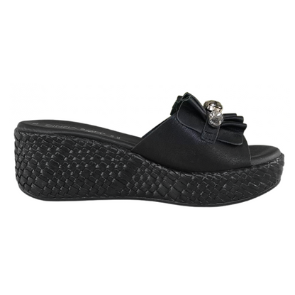 Ciabatte zatteroni Donna Cinzia Soft 4711 con zeppa alta, fascia vera pelle nero con cristalli