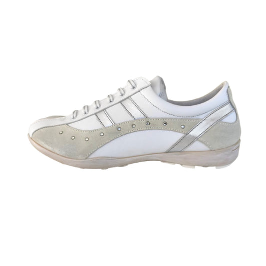 Sneakers Bambina Cricket Bambina Vera Pelle Bianco e Beige