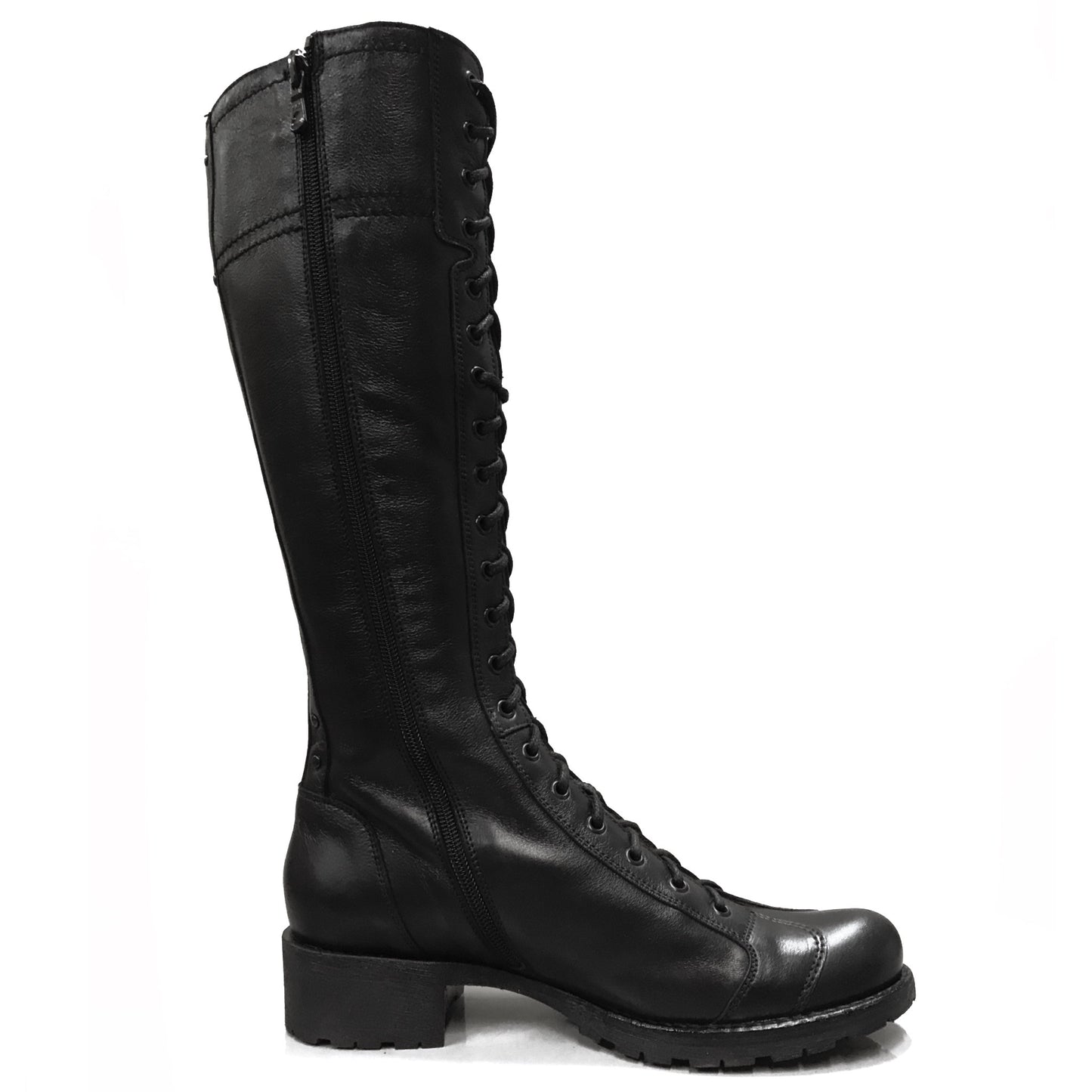 Stivali Anfibi Donna NeroGiardini A308541D Vera Pelle, Cerniera Zip, Lacci, Nero - Numero 38