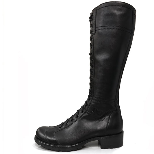 Stivali Anfibi Donna NeroGiardini A308541D Vera Pelle, Cerniera Zip, Lacci, Nero - Numero 38