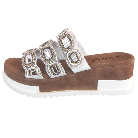 Ciabatte Donna Cinzia Soft 1012 Tre fasce Vera Pelle Bianco zeppa Camoscio