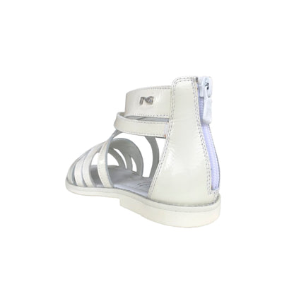 Sandali da Bambina NeroGiardini con Cinturini Incrociati, Vera Pelle Naplak, Bianco Latte, Chiusura con Zip
