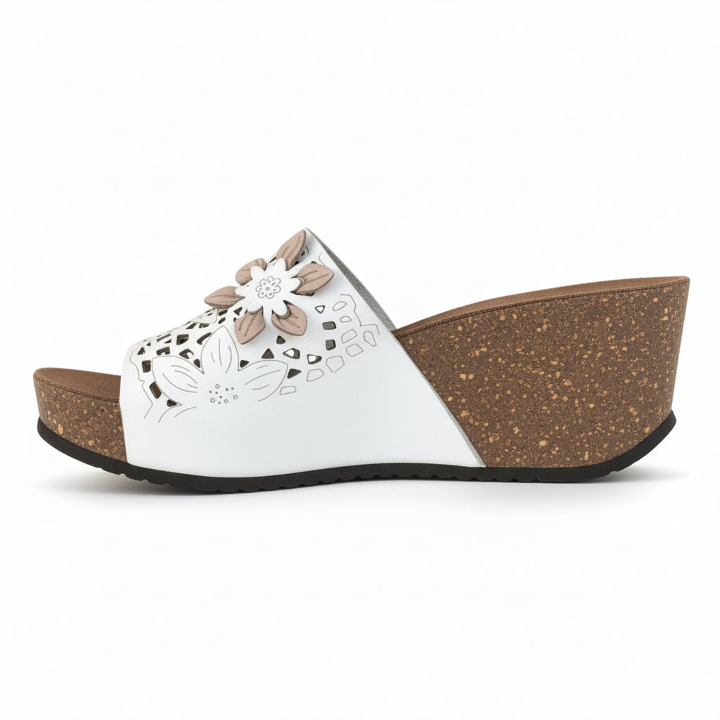Ciabatta con zeppa Donna PREGUNTA 753-6915 Fascia Nabuk Bianco Panna