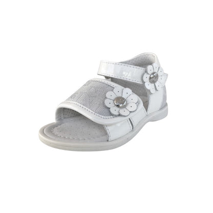 Sandali Bambina NeroGiardini Vera Pelle Naplak, Tessuto Argento Jaquard Monogram, Decorazione Floreale