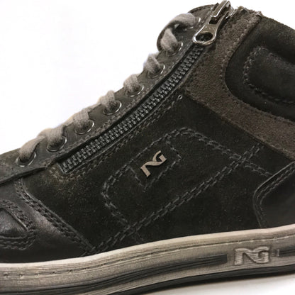 Sneakers stringate Uomo NeroGiardini A503660U Vera Pelle Scamosciata, con zip e lacci, Nero e asfalto, fondo effetto sporco - Numero 40
