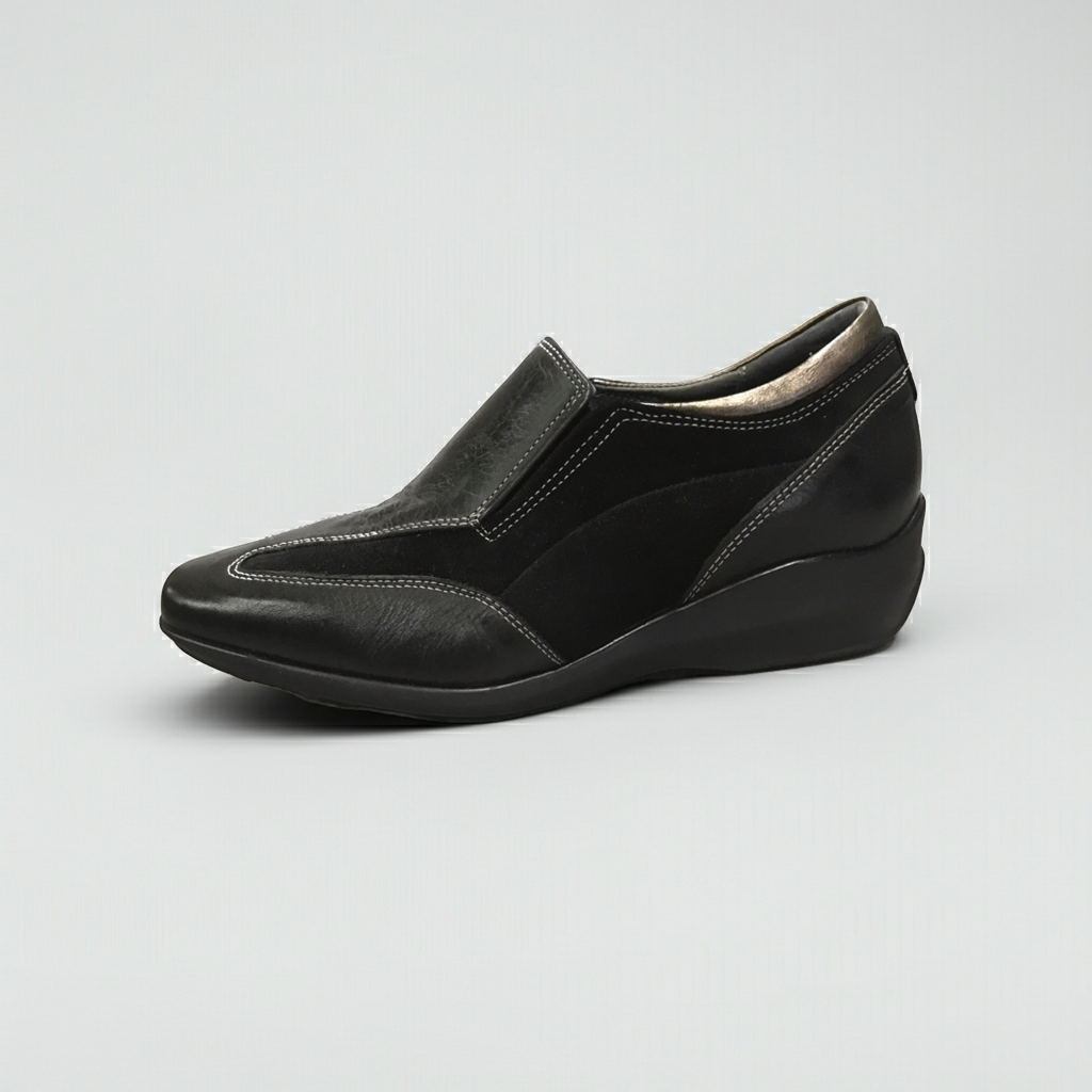 Sneakers Donna Laura Romagnoli 422 in Vera Pelle e Camoscio, Slip On, Elastici Laterali, Zeppa, Comfort, Colore Nero - Numero 36 (EU)