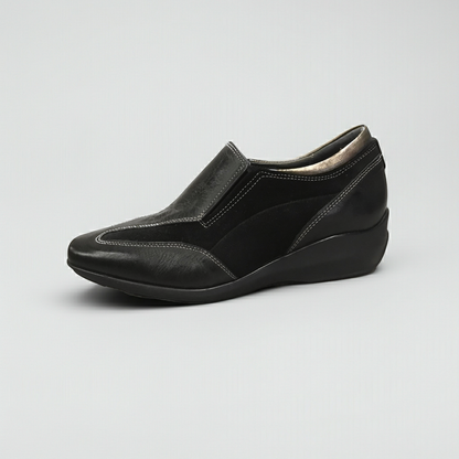 Sneakers Donna Laura Romagnoli 422 in Vera Pelle e Camoscio, Slip On, Elastici Laterali, Zeppa, Comfort, Colore Nero - Numero 36 (EU)