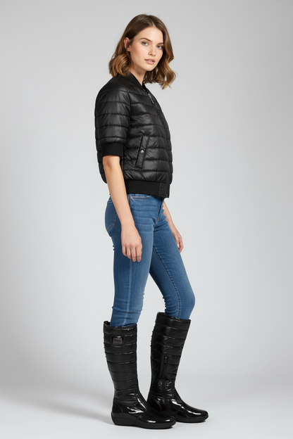 Stivali bassi donna NeroGiardini A900107 Vera Pelle in Vernice, Imbottitura Piumino, Zip e Lacci, Nero - Numero 38