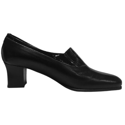 Scarpe Donna Comfort 768 con Elastico, Vera Pelle, Riporti in vernice Stampa Cocco, Nero