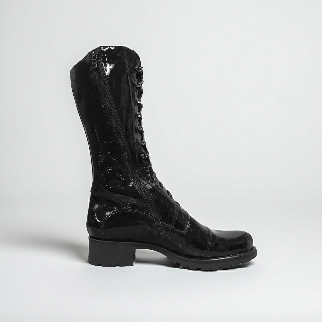 Stivali Anfibi Donna NeroGiardini 00523 Vera Pelle, Naplak in Vernice, Altezza a mezza gamba - Colore Nero