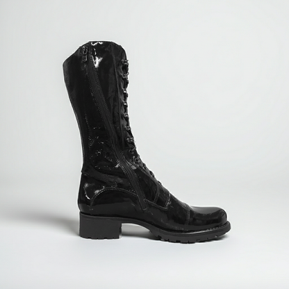 Stivali Anfibi Donna NeroGiardini 00523 Vera Pelle, Naplak in Vernice, Altezza a mezza gamba - Colore Nero