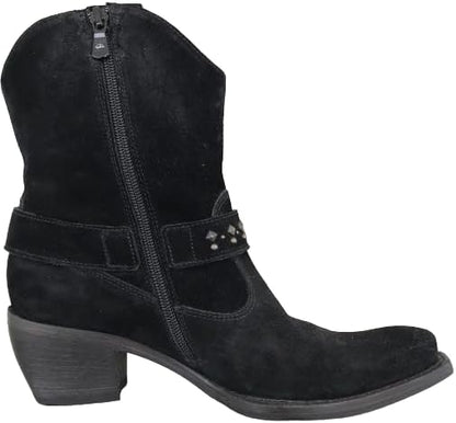 Stivaletti Texani Donna NeroGiardini in Camoscio Nero con borchie, Tacco 5 cm, Cerniera Laterale - Art. A005350D