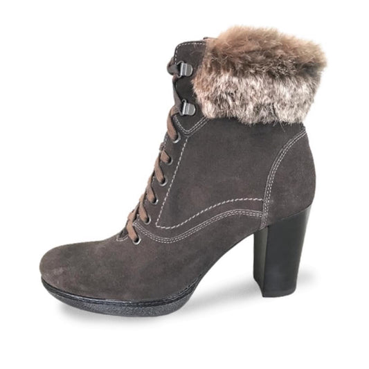 Stivaletti Eleganti con Pelliccetta Donna NeroGiardini, Tacco 8 cm con Plateau, Camoscio, Grigio Antracite – Art. A106501D