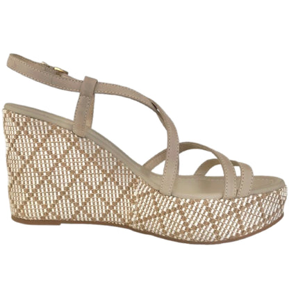 Sandali donna NeroGiardini P410720D, con zeppa, Vera Pelle, Beige Sabbia