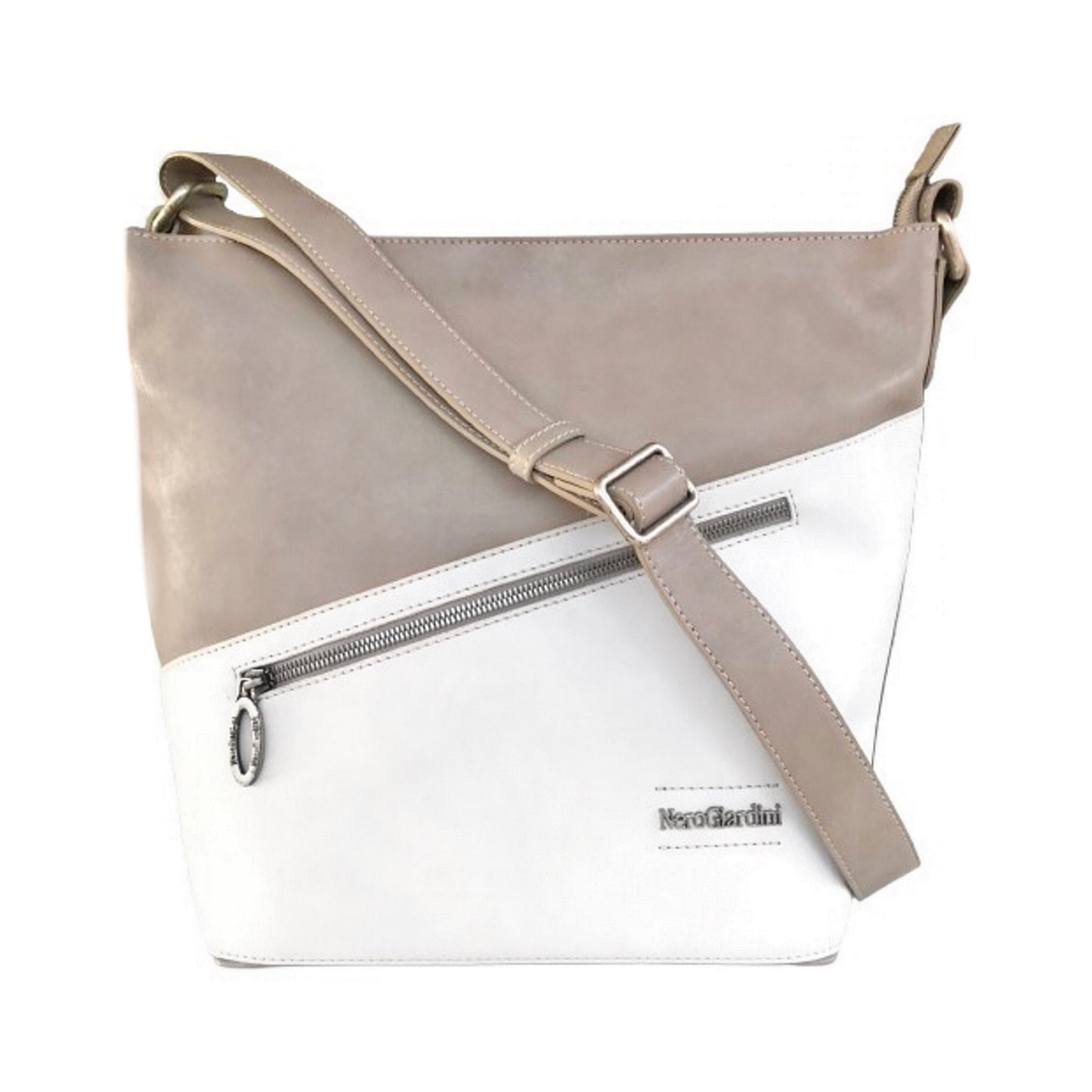 Borsa Donna NeroGiardini Vera Pelle Beige e Bianco con tracolla regolabile