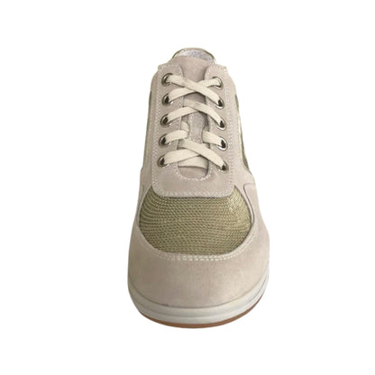 Sneakers Donna NeroGiardini P207010D Vera Pelle Beige Avorio con paillettes platino e zeppa - 39 (EU)