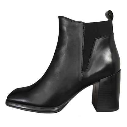 Stivaletti Neri Donna Cinzia Soft PQ9555760 - Vera Pelle, Tacco a blocco, Elastico e Zip Laterale