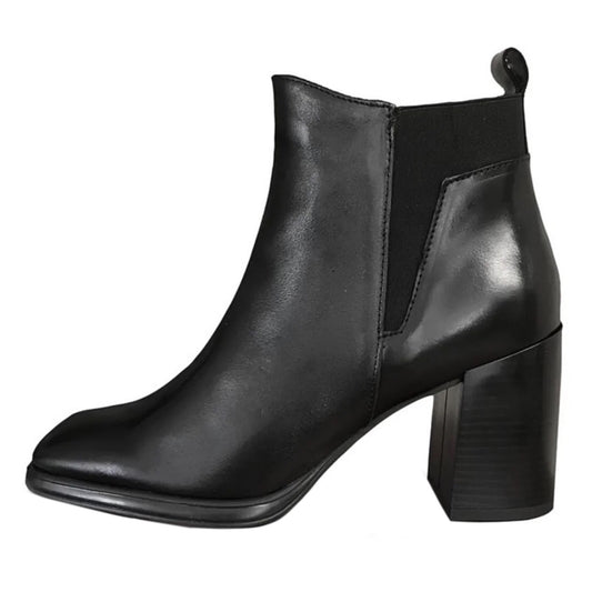 Stivaletti Neri Donna Cinzia Soft PQ9555760 - Vera Pelle, Tacco a blocco, Elastico e Zip Laterale