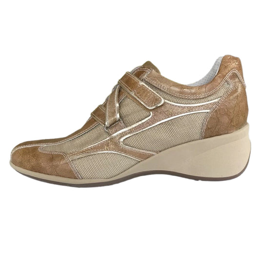 Sneakers con strappo Donna NeroGiardini Art 00681 Zeppa Vera Pelle Sabbia Laminato Oro