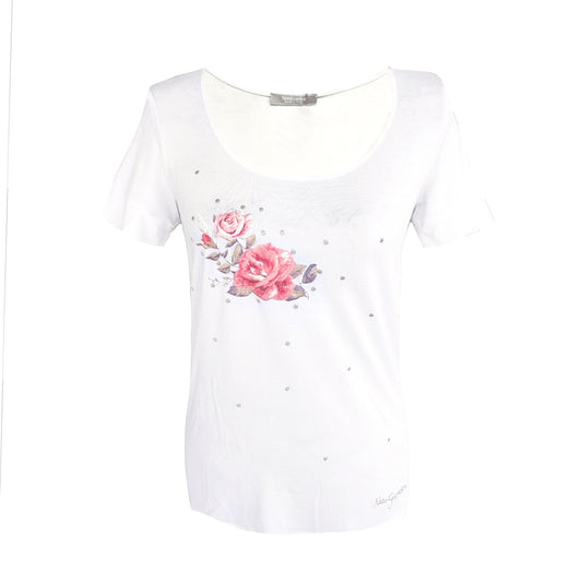T-Shirt Donna NeroGiardini P561903D Bianco con rose ricamate