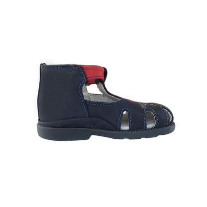 Sandali Bimbo Primigi in Vera Pelle a Gabbietta per Bambino, Blu Navy e Rosso, Taglia 18, con Fibbia