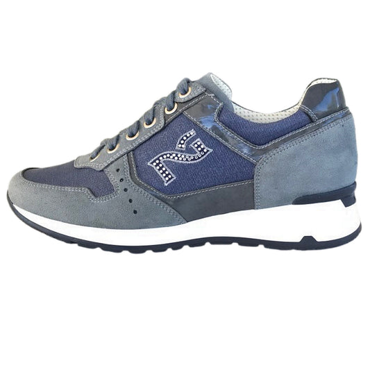 Sneakers Donna NeroGiardini P308390D Vera Pelle e Tessuto Denim Blu Avio