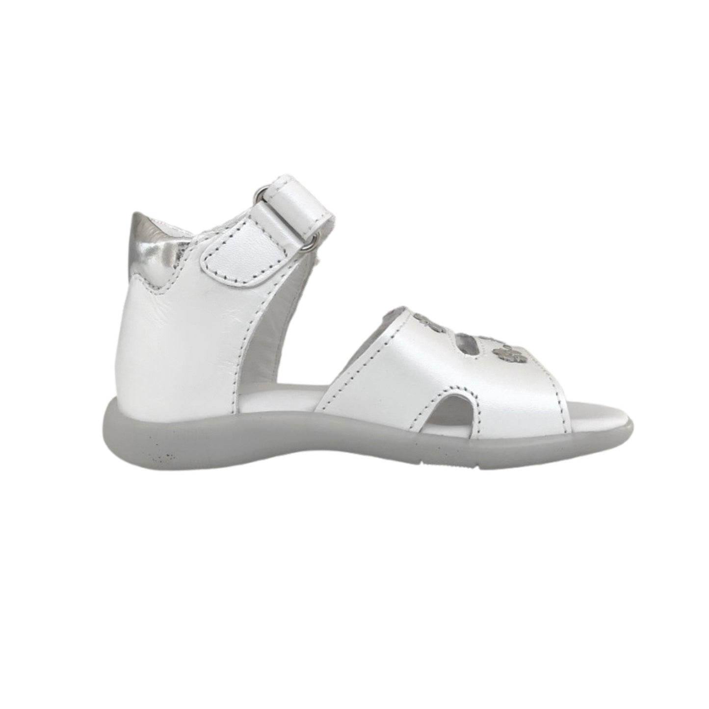 Sandali Bambina Primigi in Vera Pelle Bianco con Decorazioni Farfalle, Chiusura a Strappo