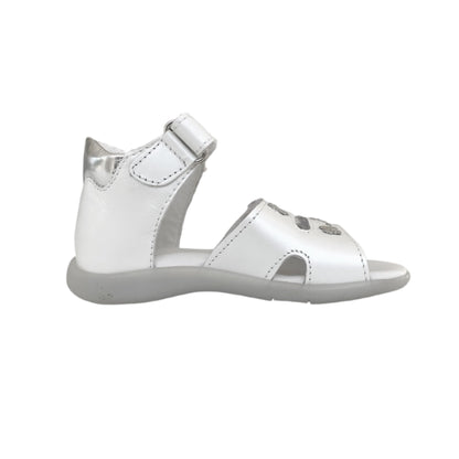 Sandali Bambina Primigi in Vera Pelle Bianco con Decorazioni Farfalle, Chiusura a Strappo