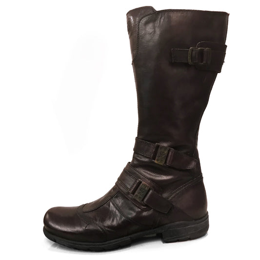 Stivali stile vintage Donna NeroGiardini 00171 Vera Pelle, Fondo basso, mezza gamba, Cerniera Zip, Elastico, Fibbie - Marrone Testa di Moro