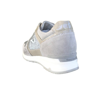Sneakers Donna NeroGiardini P308393D Vera Pelle con paillettes Beige Vapore