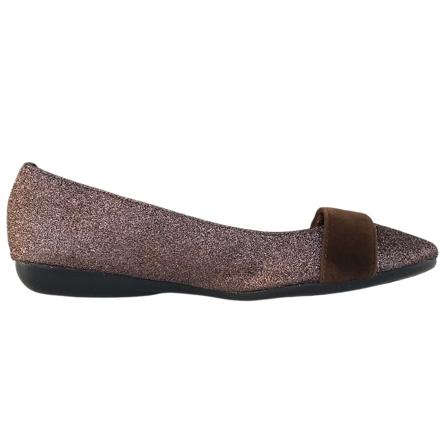 Ballerine Glitterate da Donna e Ragazza, Marrone, Vera Pelle Morbida con Fascia in Velluto, Scarpe Basse Eleganti